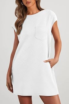 PRETTYGARDEN Women's Summer Short T Shirt Dress Cap Sleeve Crew Neck Casual Loose Basic Mini Dres... | Amazon (US)