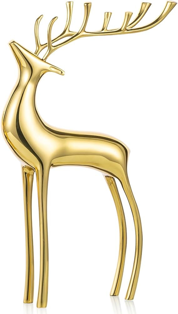 Sziqiqi Reindeer Sculpture for Christmas Table Centerpieces - Gold Brass Deer Antler Statue Decor... | Amazon (US)