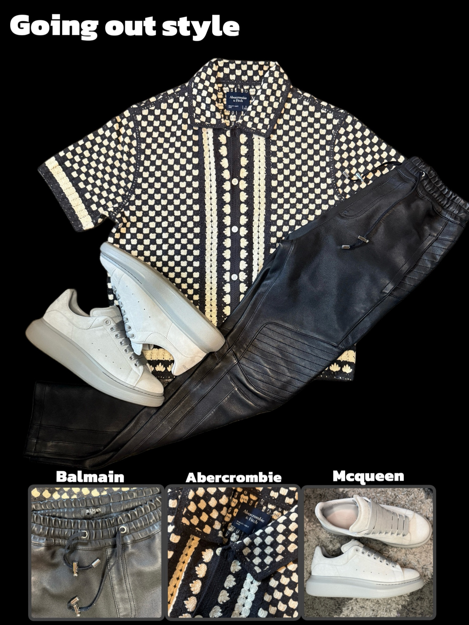 Leather pants will always be a staple in my closet. A good pair of leather pants can last forever. The Balmain leather is my absolute favorite. Paired with suede grey Alexander McQueen shoes and a black and grey crochet Abercrombie shirt. It’s the perfect mix of texture and style for a fun night out. #leather #leatherpants #suedeshoe #suedesneaker #goingoutoutfit #nightoutoutfit #dinneroutfit #balmain #mensstyle #memsfashion #texture #blackoutfit 

#LTKStyleTip #LTKMens #LTKSeasonal