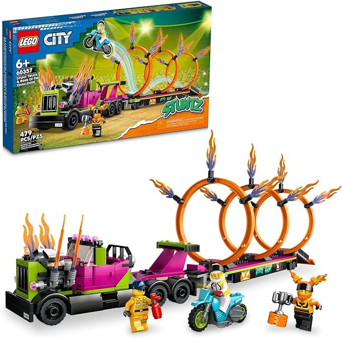 LEGO City Stuntz Stunt Truck & Ring of Fire Challenge 60357 with Flywheel-Powered Motorcycle Toy ... | Amazon (US)