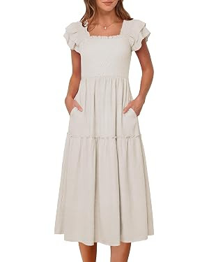 Caracilia Womens Summer Maxi Dress 2026 Casual Ruffle Short Sleeve Square Neck Smocked Flowy Sund... | Amazon (US)