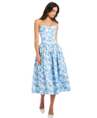 Paloma Print Linen Corset Draping Top Midi Dress | Bloomingdale's (US)