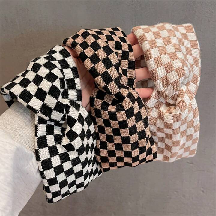 1pc Elegant Checkerboard Wide Hairband: Comfort Fit For Beauty, Spa & Fashion | Vintage-Inspired ... | SHEIN
