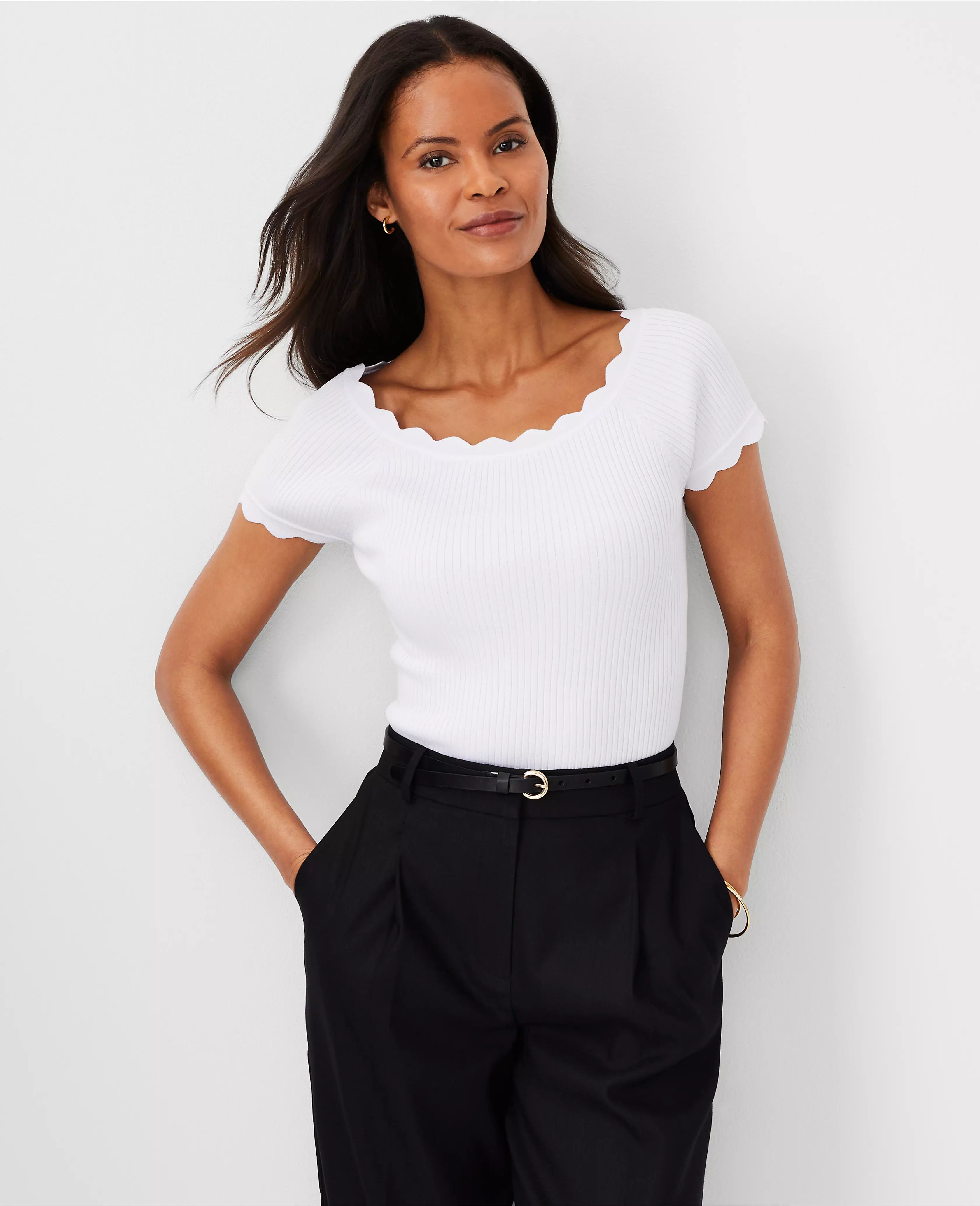 Scalloped Open Neck Top | Ann Taylor (US)