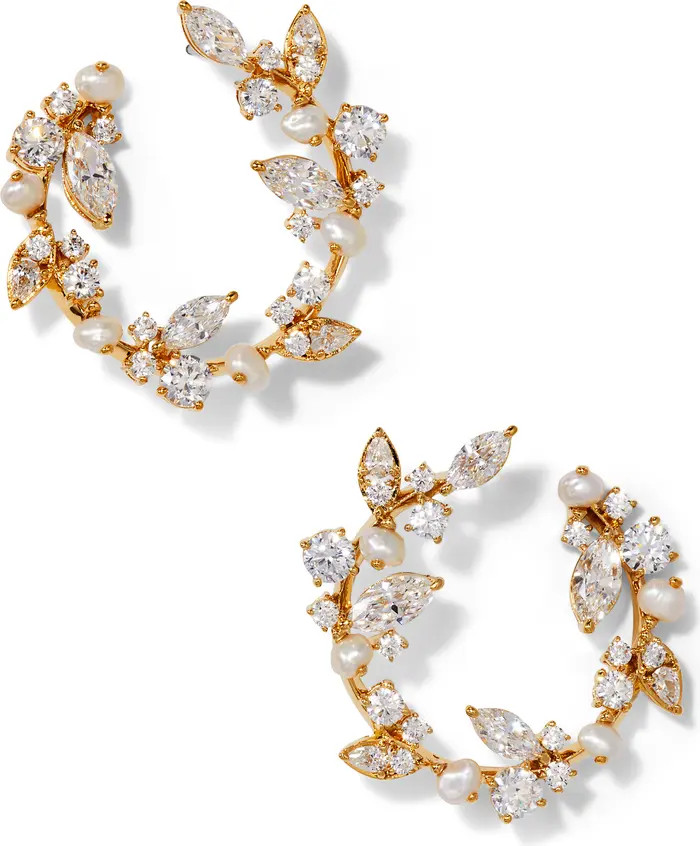 Ravish Crystal & Pearl Frontal Hoop Earrings | Nordstrom