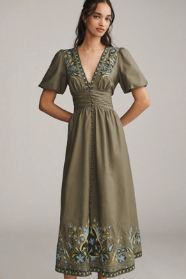 The Katerina Embellished Button-Front Dress | Anthropologie (US)
