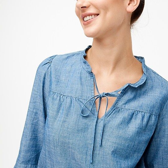 Factory: Chambray Ruffleneck Peasant Top For Women | J.Crew Factory