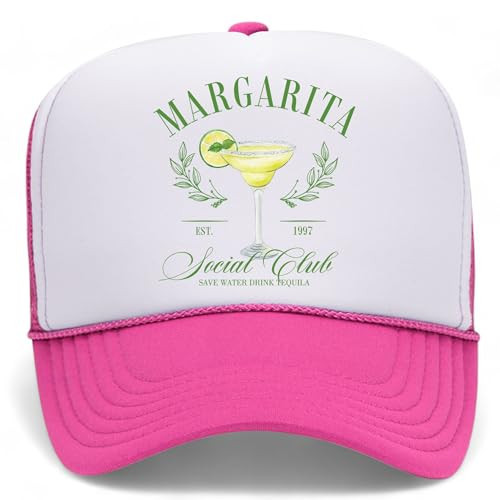Margarita Social Club Trucker Hat | Margs Tequila Drinking Funny Cute Drinks | Premium Mesh Foam Trucker Hat for Men & Women (US, Alpha, One Size, Pink/White) | Amazon (US)