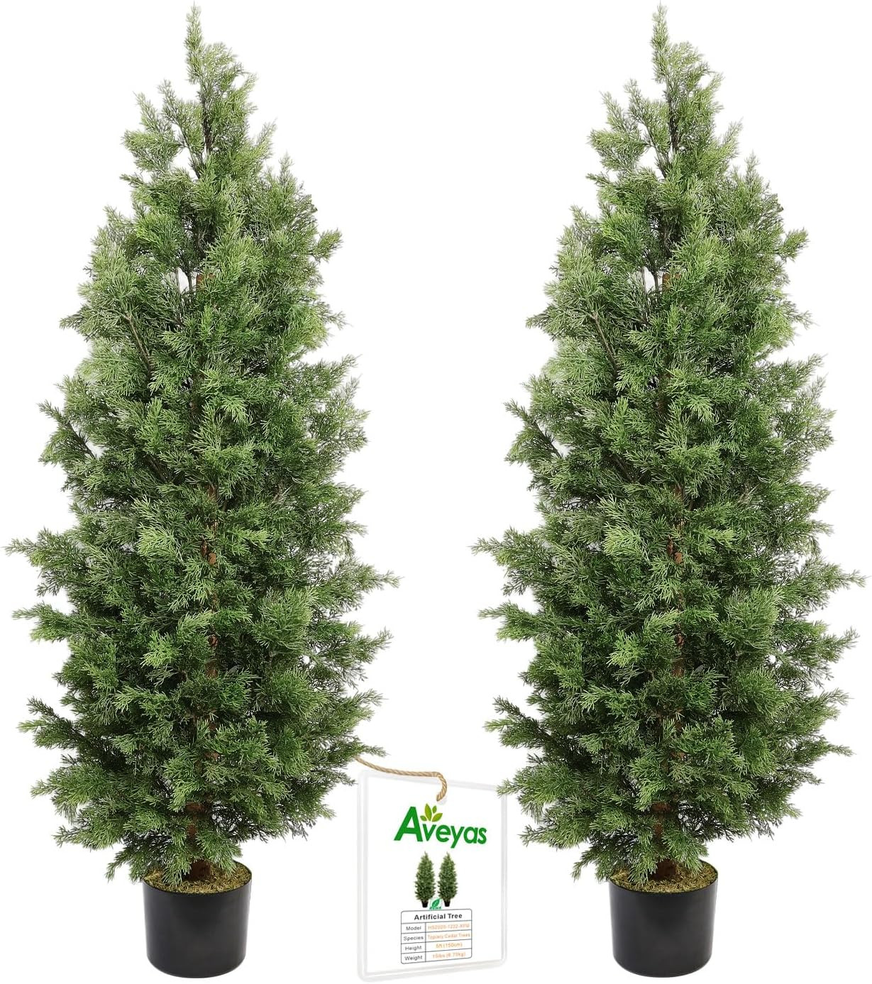 Aveyas 5ft Artificial Cedar Topiary Trees for Outdoor Front Porch Door, 5 Feet Faux Potted Plants Evergreen Fake Pine Cypress Tree for Outside Home Decor (5 ft Tall) - Set of 2 Pack | Amazon (US)