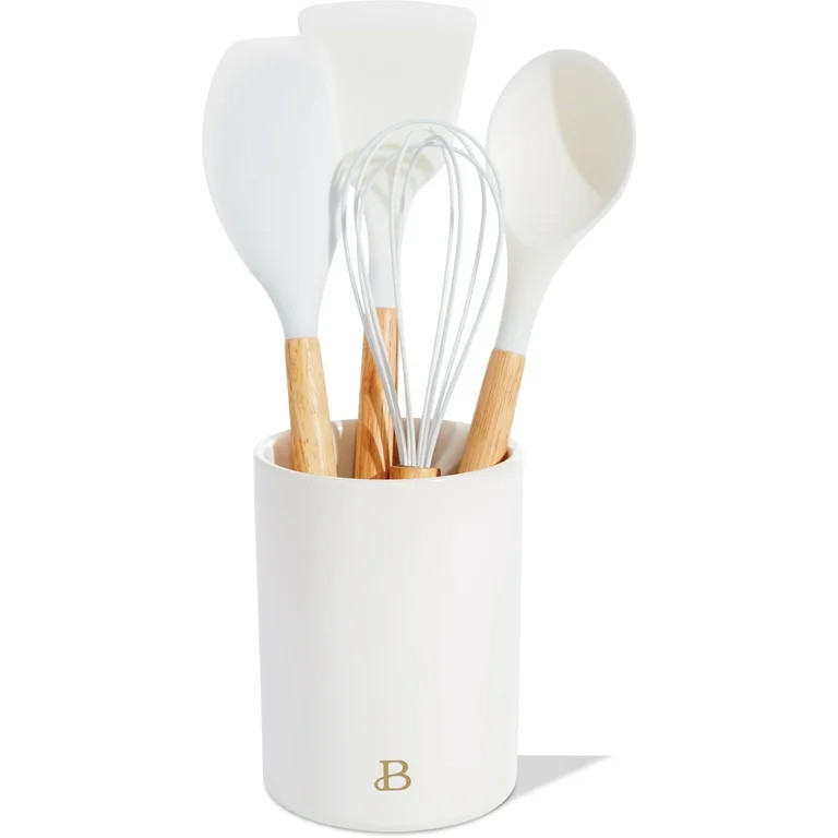 Beautiful By Drew Barrymore Kitchen Utensil 5 Piece Set with Silicone Tools and Crock, White | Walmart (US)