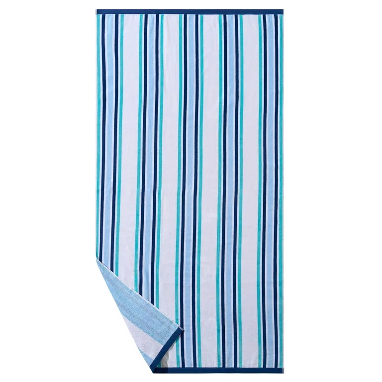 Better Homes & Gardens Oversized Cotton Blend Cabana Beach Towel, 72" x 38", Blue | Walmart (US)