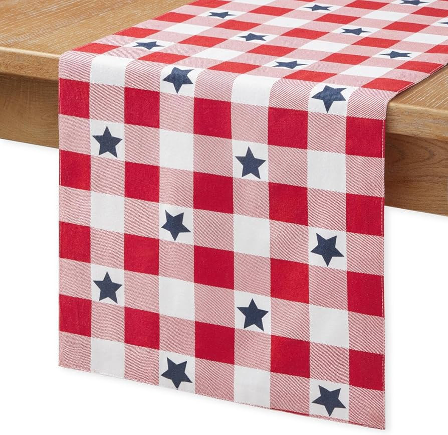 MARTHA STEWART Americana Star Gingham Plaid Indoor Table Runner, Reversible, Patriotic USA Americ... | Amazon (US)