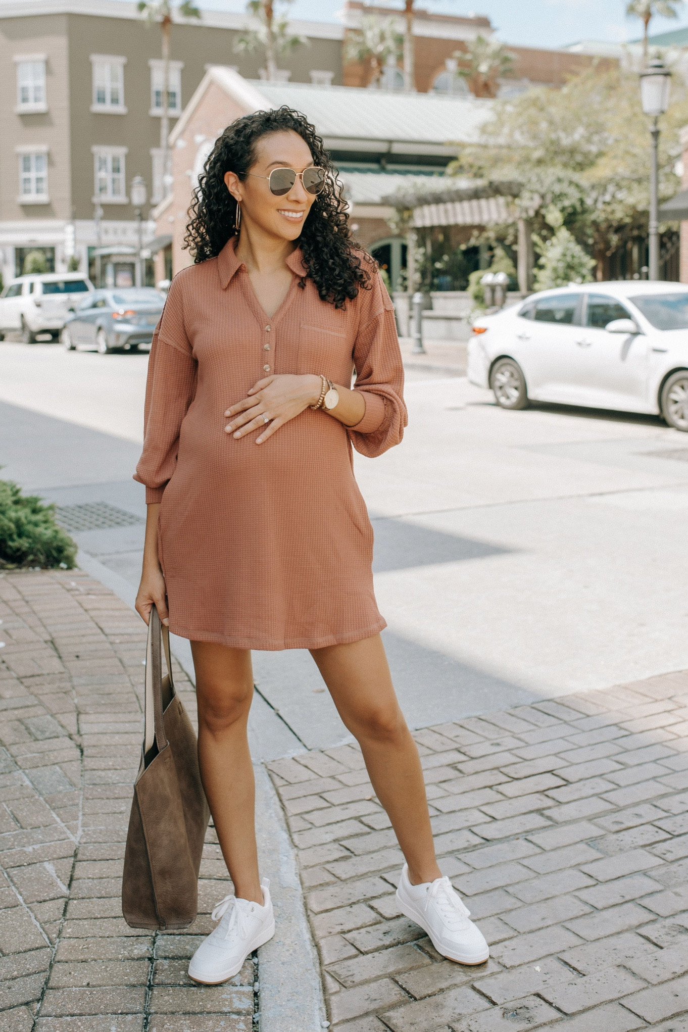 Transition to fall PinkBlush maternity dress with white sneakers and brown handbag  #bumpstyle


#LTKbump #LTKSeasonal #LTKunder100