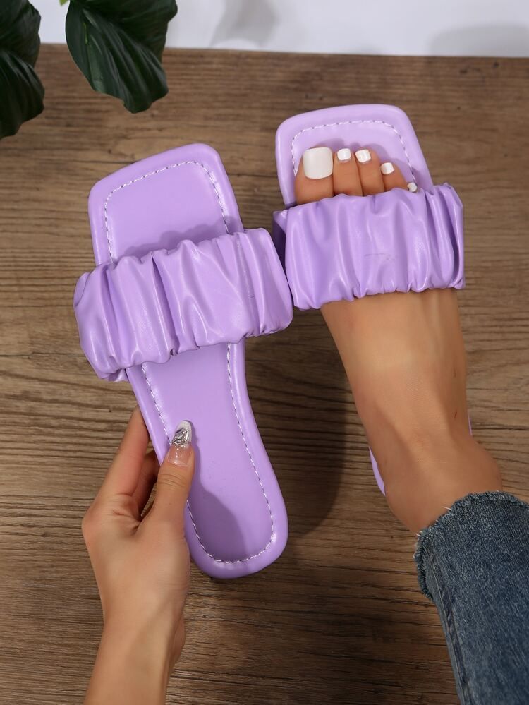 Minimalist Ruched Detail Slide Sandals | SHEIN