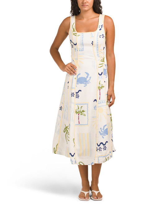 Linen Blend Printed Midi Dress | TJ Maxx
