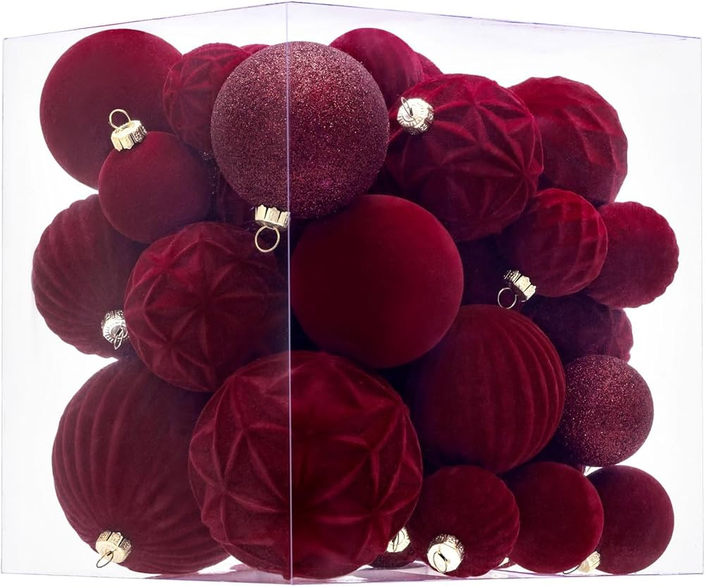Velvet Christmas Ball Ornaments Burgundy Christmas Tree Decorations 36pcs Shatterproof Christmas ... | Amazon (US)