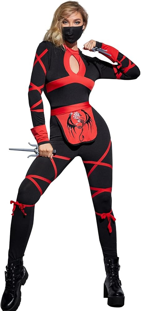MISS FANTASY Ninja Costume Women Set with Ninja Mask Ninja Sai 2 Pcs Ninja Halloween Costume for ... | Amazon (US)