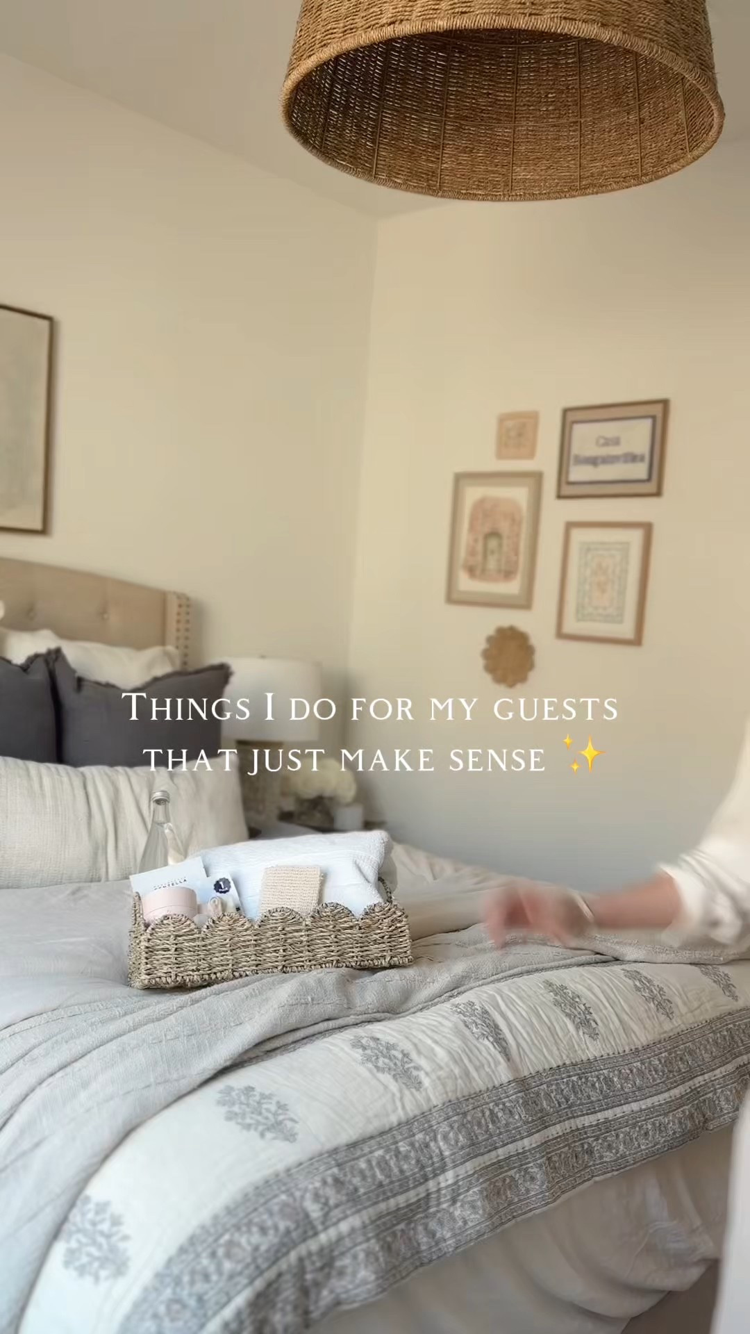 Hosting is my love language, but I’ve learned that the best guest experience isn't about being fancy, it’s about being intentional! I love adding thoughtful touches that make a guest feel special. 💕

My 3 go-to’s are:
• Fresh, seasonal greenery or flowers to bring the outside in.
• The "Necessities" Basket: A curated edit of toiletries and favorites so they never have to ask where the toothpaste is.
• Fresh Scented Sheets for a hotel-level experience.

What do you appreciate most when you’re a guest? Let me know in the comments! 

#LTKhome #LTKhosting #hostingtips #guestessentials #homedecor 
