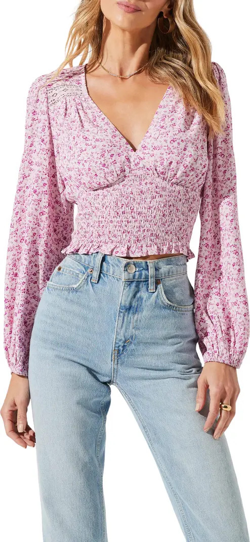 V-Neck Smocked Waist Long Sleeve Top | Nordstrom Rack