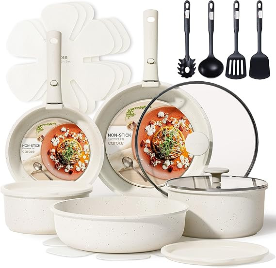 CAROTE 19pcs Pots and Pans Set, Nonstick Cookware Set Detachable Handle, Induction Kitchen Cookwa... | Amazon (US)