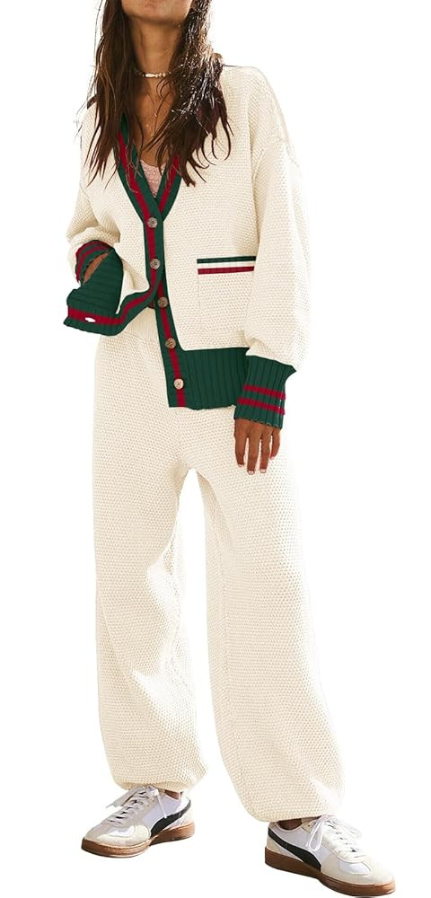 ETCYY NEW Women's 2 Piece Outfit Lounge Set Trendy Cardigan Sweater Pants Sets V Neck Button Pock... | Amazon (US)