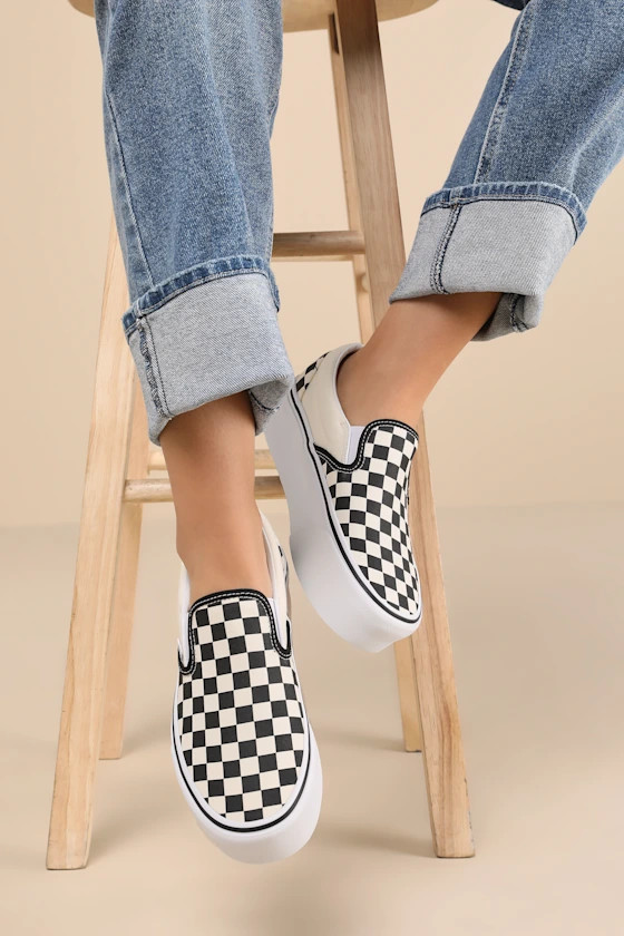 Classic Black & White Checkerboard Slip-On Stackform Sneakers | Lulus