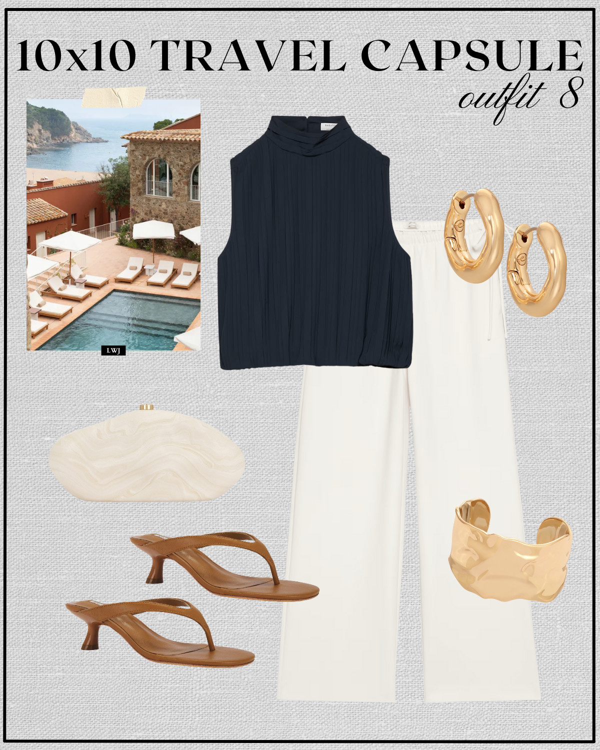 beach getaway outfit inspo

aritzia drapey top / aritzia artisan pants / pearl clutch / gold hoop earrings / cognac brown heeled sandals / gold wrist cuff / dressy outfit / elevated style / classic style 

 

#LTKTravel