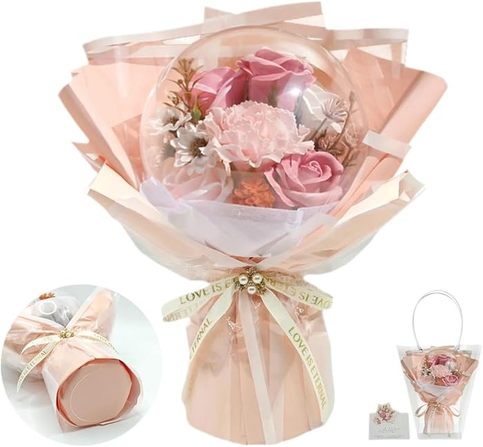 Soap Flowers Bouquet, Artificial Flowers in Gift Box with Gift Bag & Greeting Card, Flowers for D... | Amazon (US)