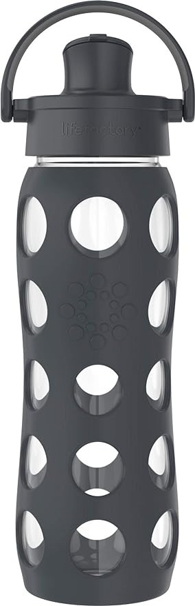 Lifefactory 22-Ounce Active Flip Cap Glass Water Bottle, 22oz, Carbon | Amazon (US)