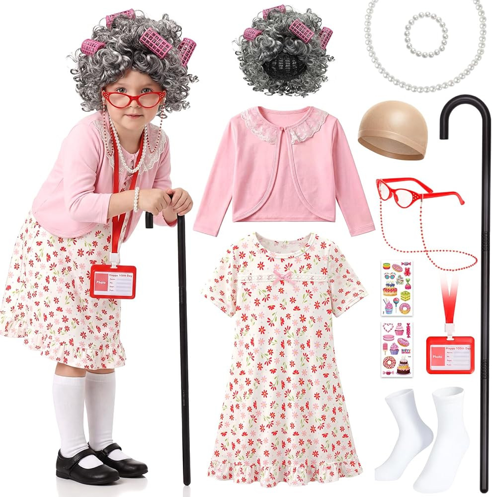 VGOFUN Old Lady Costume for Kids,100 Days of School Costume for Girls,100th Day Grandma Costume G... | Amazon (US)
