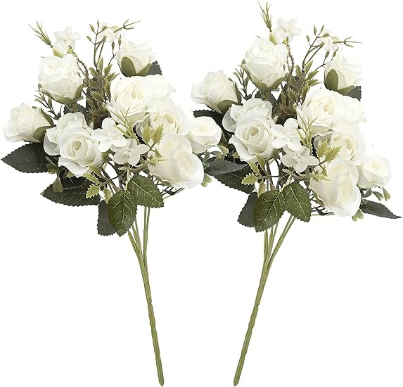 ZLEVEAYN 5 Branch 10 Heads Artificial Silk Flowers Mini Roses with Leaf Bouquet Fake Plastic Plan... | Amazon (US)