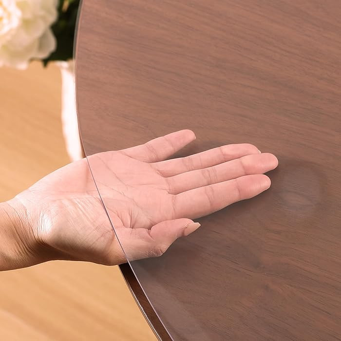 Clear Round Table Cover Protector 42 Inch, 1.5mm Transparent Plastic Table Protector Waterproof, ... | Amazon (US)