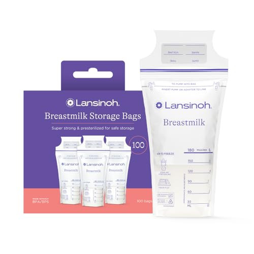 Lansinoh Breastmilk Storage Bags, 100 Count, Easy to Use Breast Milk Storage Bags for Feeding, Presterilized, Hygienically Doubled-Sealed for Refrigeration and Freezing, 6 Ounce | Amazon (US)