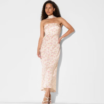 Women's Satin Maxi Tube Bodycon Dress - Wild Fable™ Pink Floral M | Target
