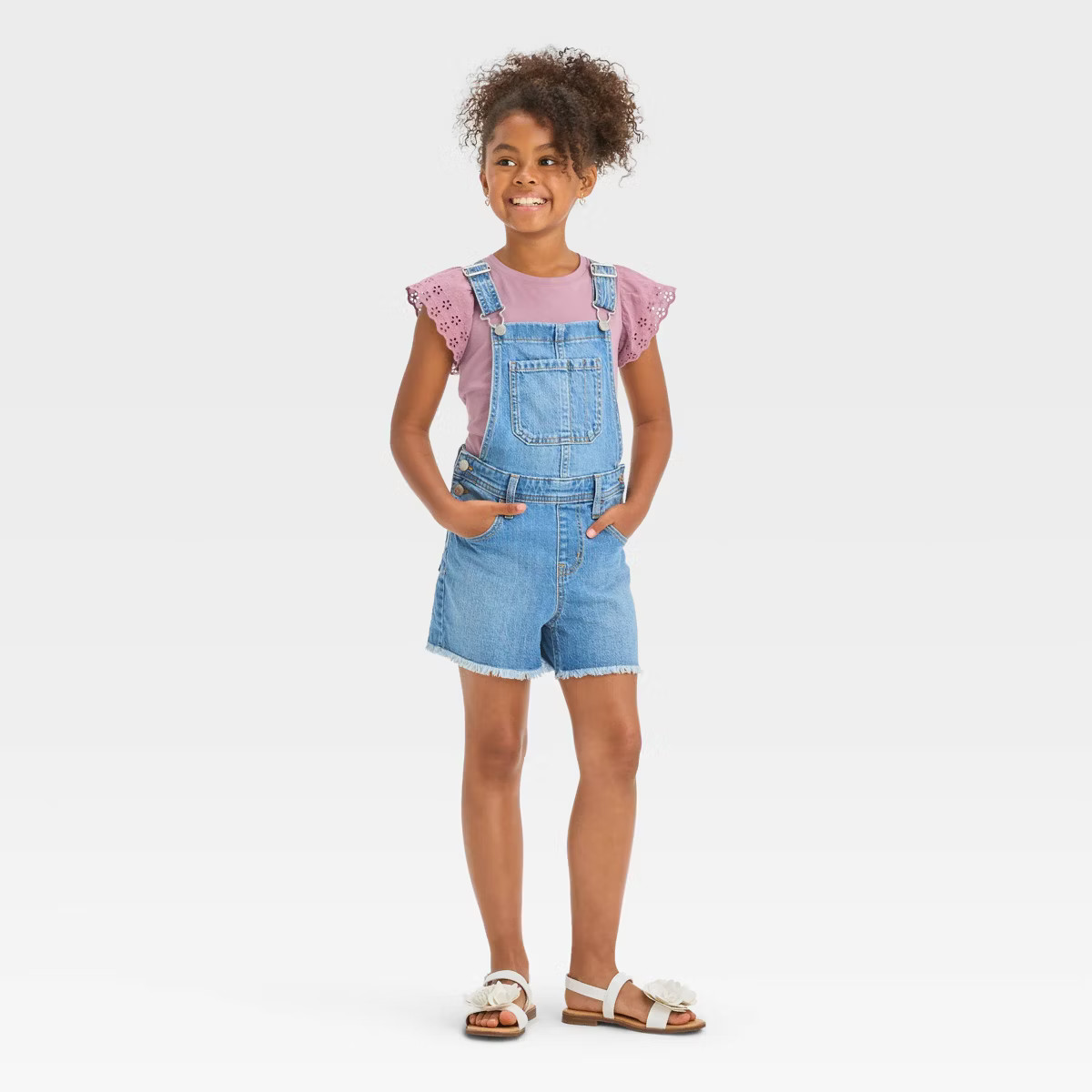 Girls' Cut-Off Jean Shortalls - Cat & Jack™ Medium Wash | Target