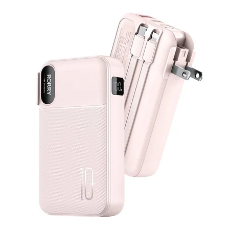 RORRY Portable Charger with Built-in Cables 10000mAh and AC Wall Plug , 22.5W Fast Charging Power Bank for iPhone 17/16/15, Samsung Galaxy , Pixel, iPad – Pink | Walmart (US)