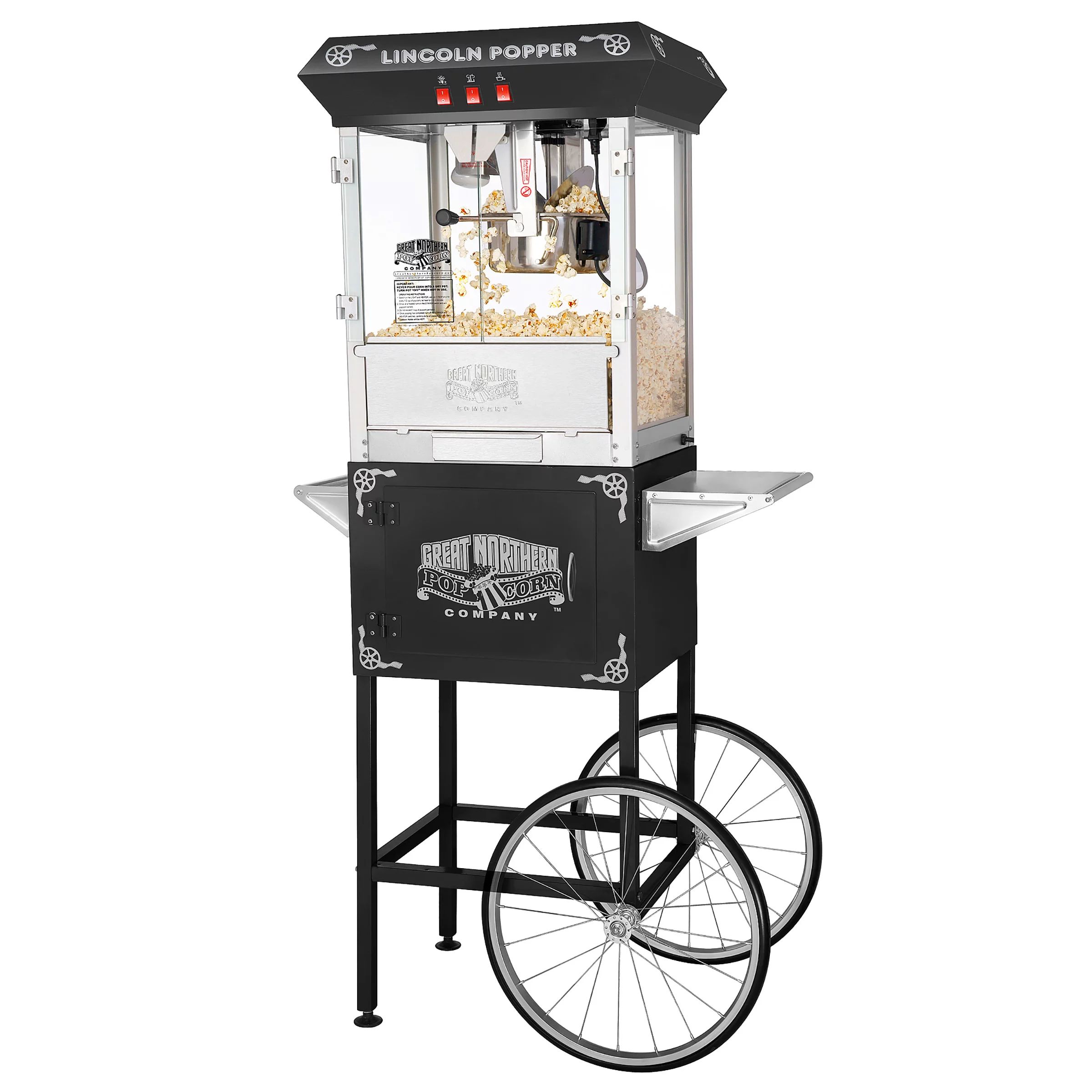 Great Northern Popcorn Antique Style Lincoln Popcorn Popper Machine w/Cart (8 oz, Black) | Walmart (US)