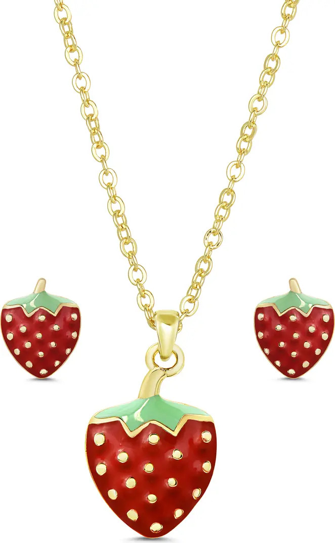 Lily Nily Kids' Strawberry Pendant Necklace & Stud Earrings Set | Nordstrom | Nordstrom
