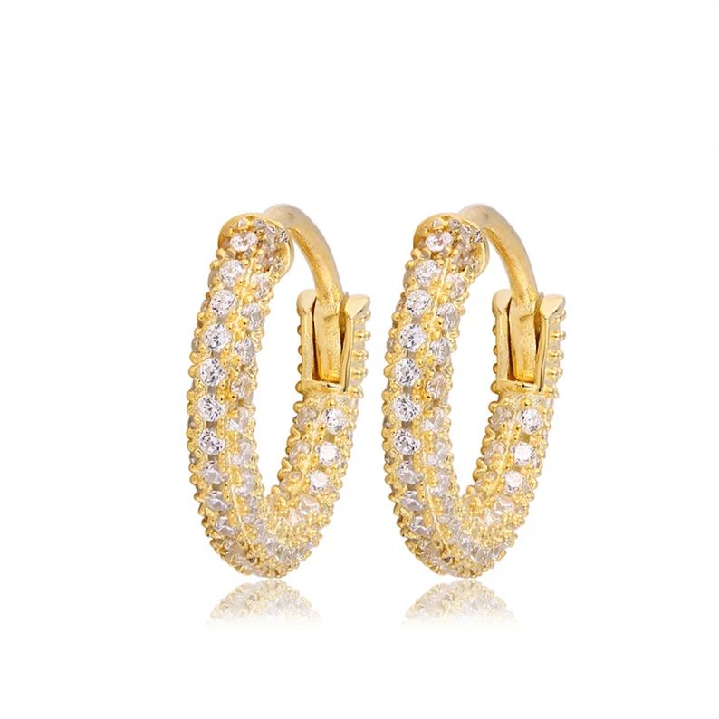 Small Gold Hoop Earrings, Diamond Huggie Earrings, Minimalist Hoops, Pave CZ Earrings, Gold CZ Hu... | Etsy (US)