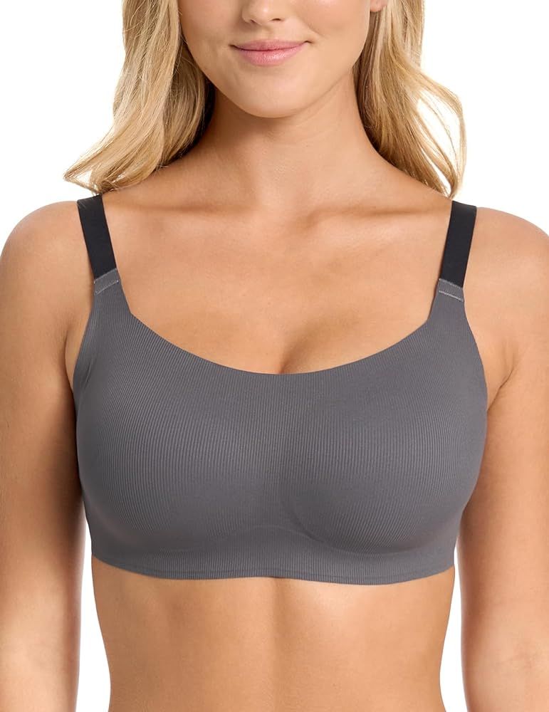 Seamless Bra for Women, Wireless Bra with Support, Everyday Breathable Colored Strap Bra with Ver... | Amazon (US)