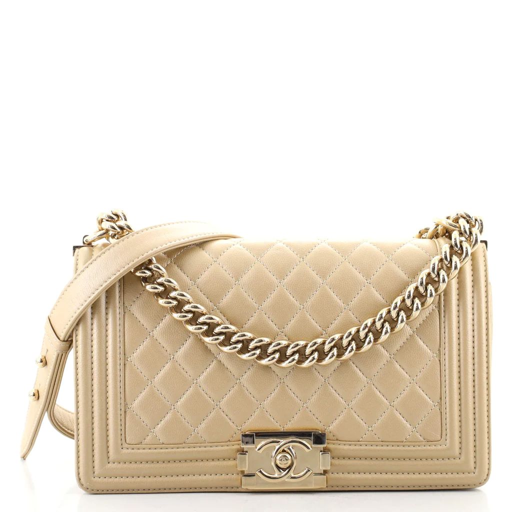Chanel Boy Flap Bag Quilted Caviar Old Medium Gold 118032227 | Rebag