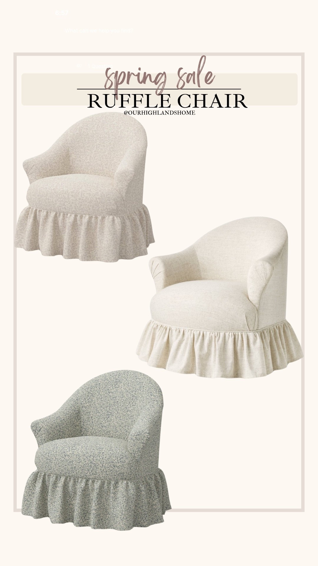 obsessed w this ruffle chair that’s on sale right now. comes in TONS of prints and colors. giving so much cottage charm 

#LTKSaleAlert #LTKHome