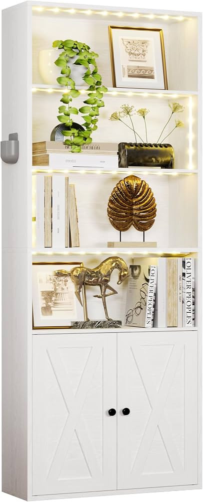IRONCK Tall Bookcase with LED Lights, 70 in Industrial Bookshelf Display Shelf Floor Standing for... | Amazon (US)