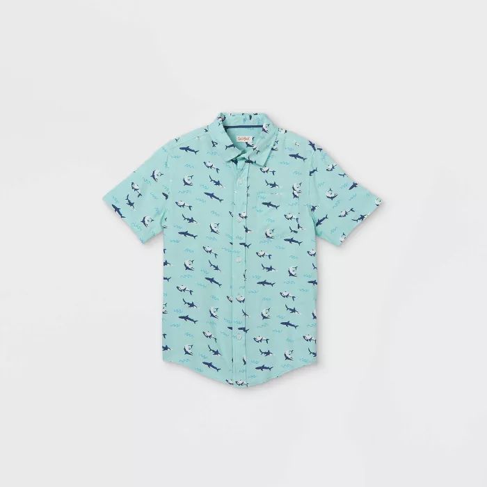 Boys' Shark Button-Down Short Sleeve Shirt - Cat & Jack™ Pale Blue | Target
