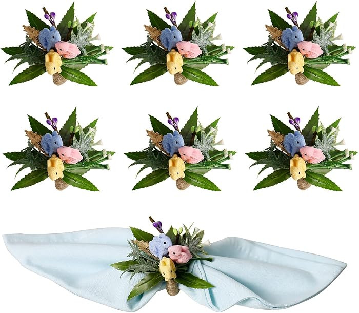 Handmade Easter Rabbit Napkin Rings Set of 6, Spring Napkin Ring Holder for Holiday Themed Party,... | Amazon (US)