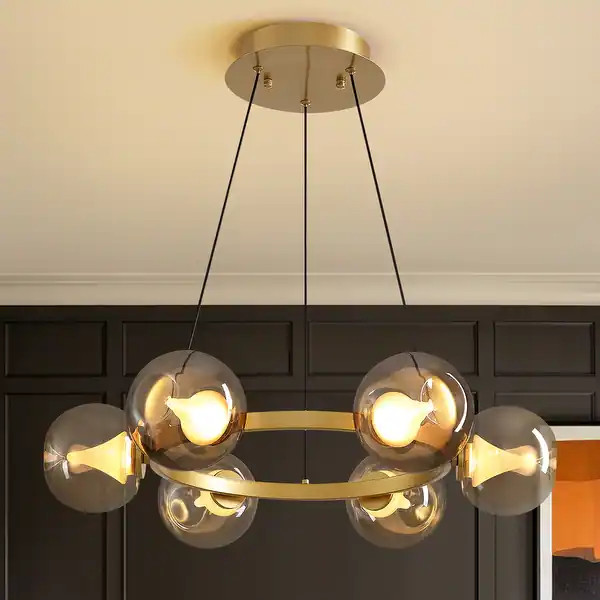 Gold Romantic Molecule Chandelier with Tea Glass Shades, Dimmable - Bed Bath & Beyond - 44107275 | Bed Bath & Beyond