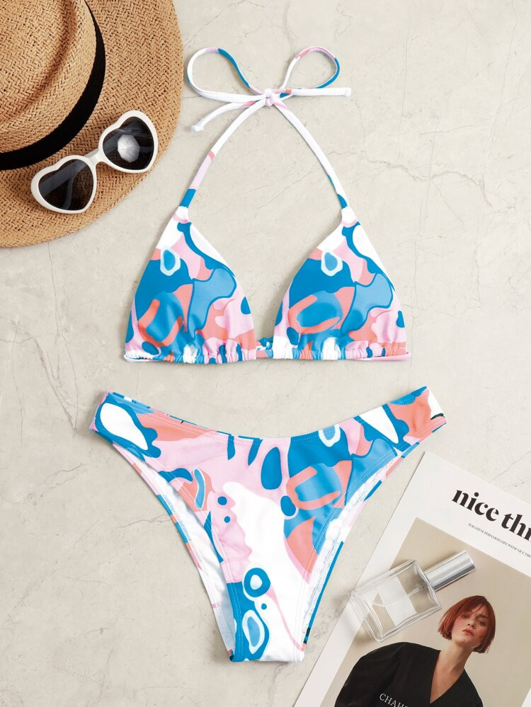 Color Block Halter Bikini Swimsuit | SHEIN