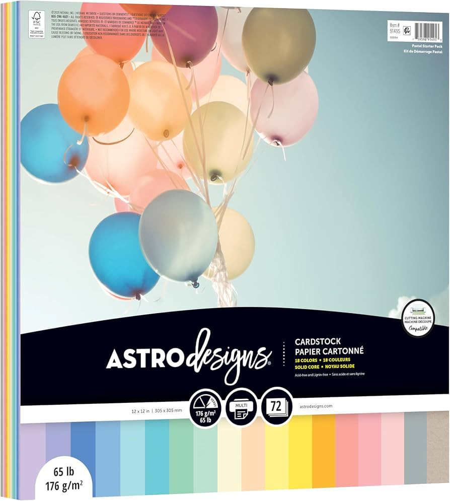 Astrodesigns Cardstock, Pastel Starter Assortment, 18-Colors, 12" x 12", 65 lb., 72 Sheets, Perfe... | Amazon (US)