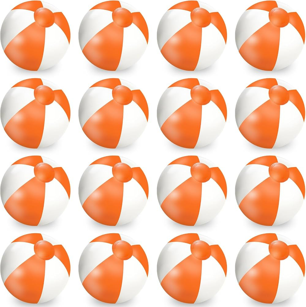 Whaline 16Pcs 16'' Orange and White Inflatable Beach Ball Round Pool PVC Balls Cute Game Toys for... | Amazon (US)