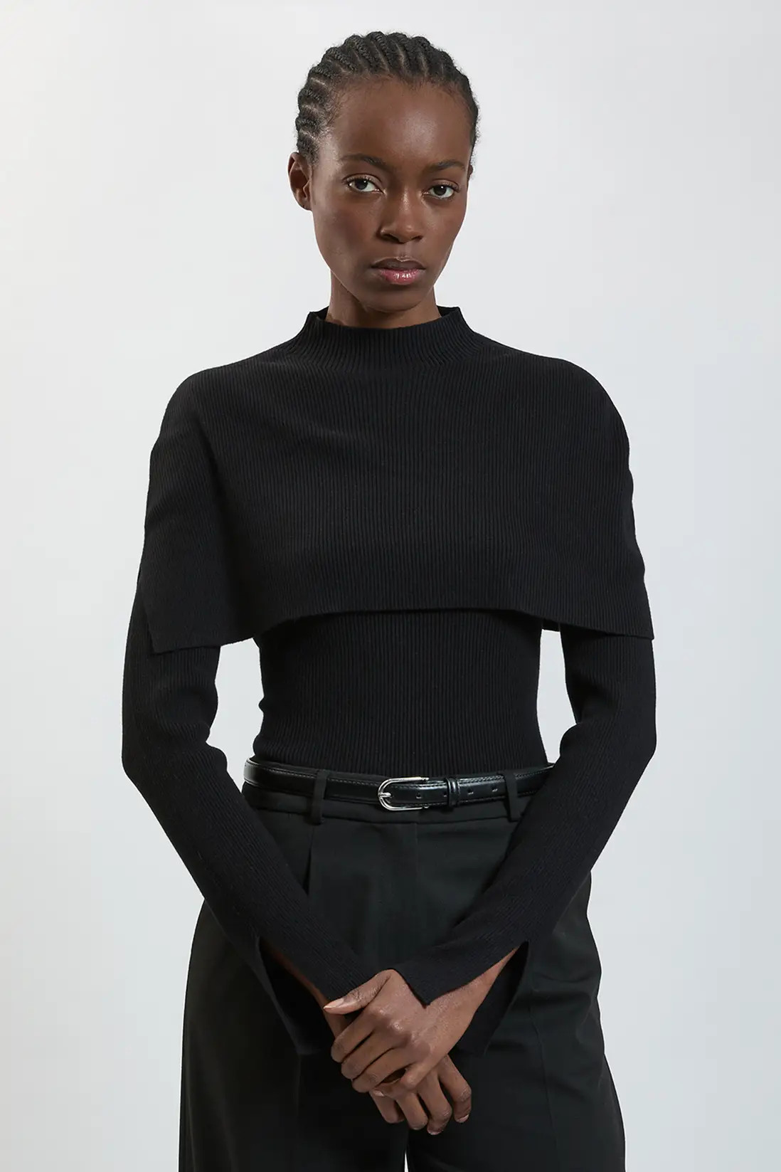 Viscose Blend Ribbed Removable Cape Detail Jumper | Karen Millen